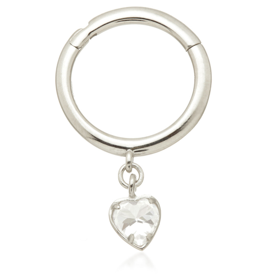 TL - Gold Hinge Segment Ring With Jewelled Heart Charm