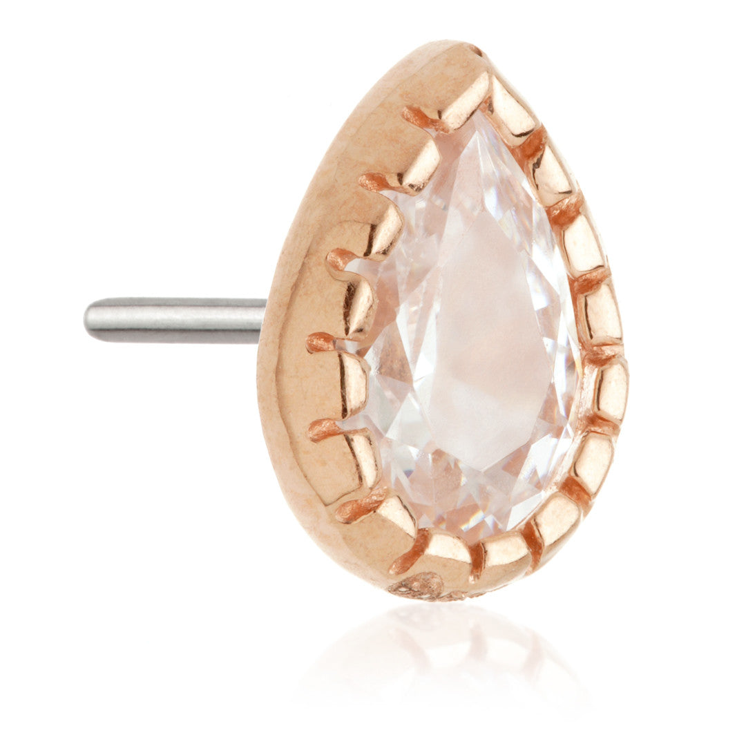 TL - 14ct Threadless Gold Millegrained Pear Gem Pin Attachment
