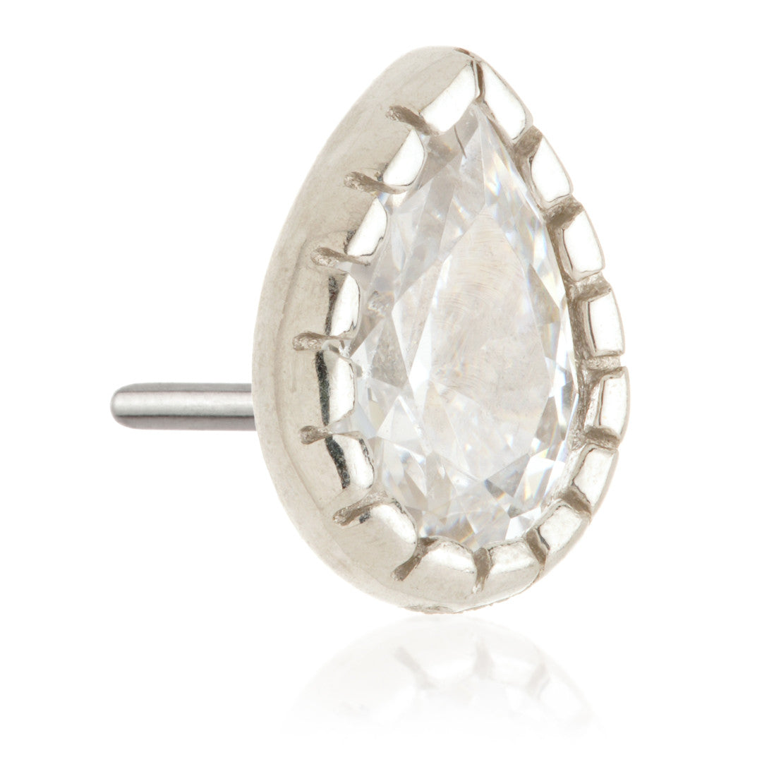 TL - 14ct Threadless Gold Millegrained Pear Gem Pin Attachment