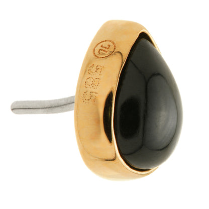 TL - 14ct Gold Threadless Black Agate Cabochon Pear Pin Attachment