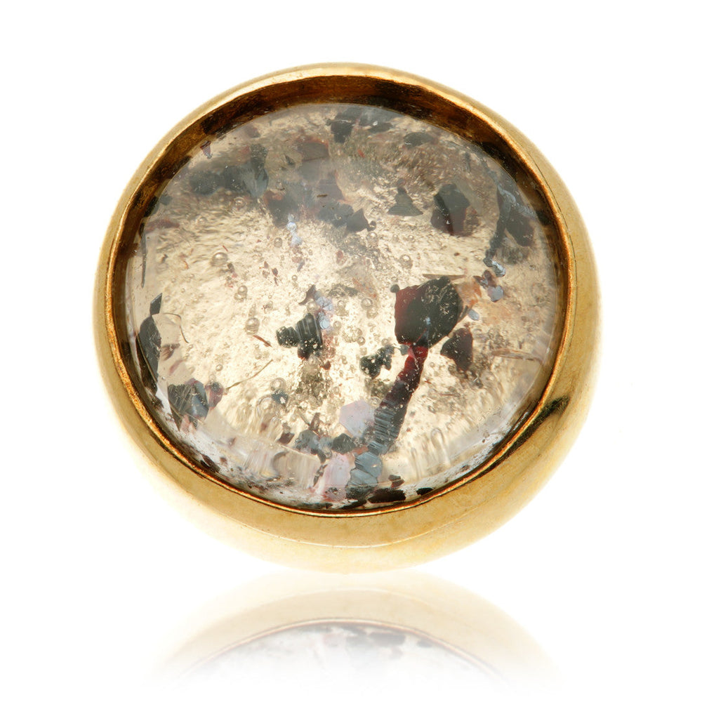 TL - 14ct Gold Threadless Rutilated Quartz Cabochon Round Pin Attachment