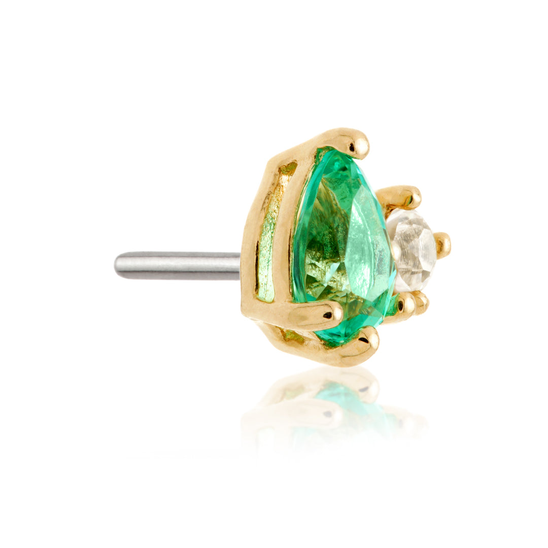 TL - 14ct Threadless Gold Double Coloured CZ Gem Pin Attachment