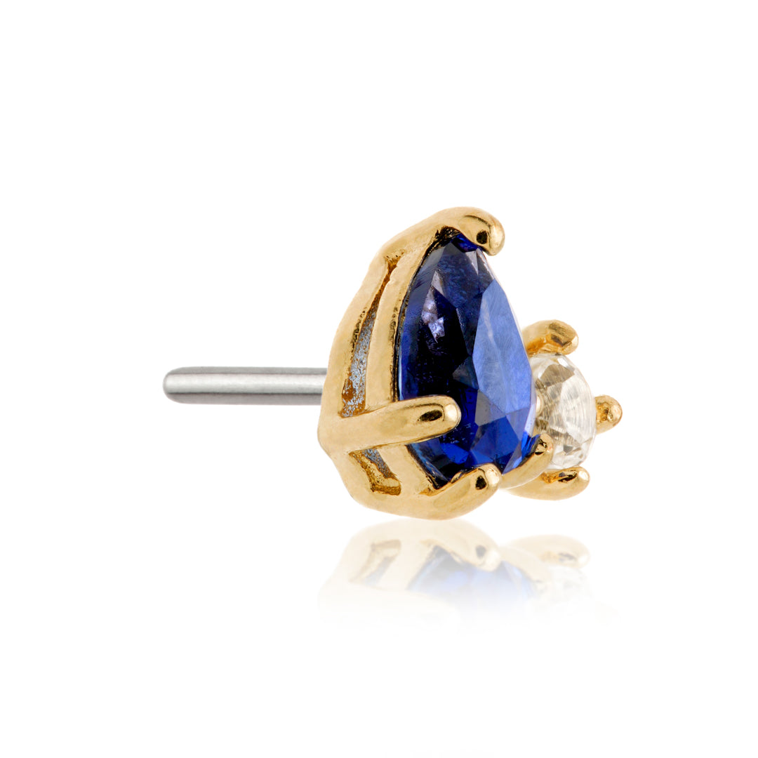 TL - 14ct Threadless Gold Double Coloured CZ Gem Pin Attachment