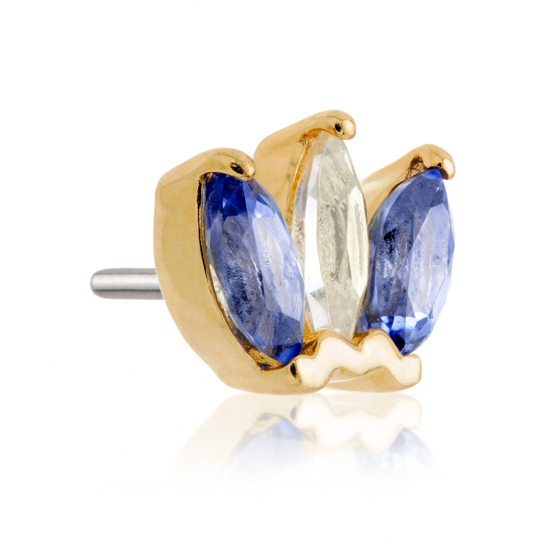 TL - 14ct Gold Semi-Precious Marquise Triple Gem Pin Attachment
