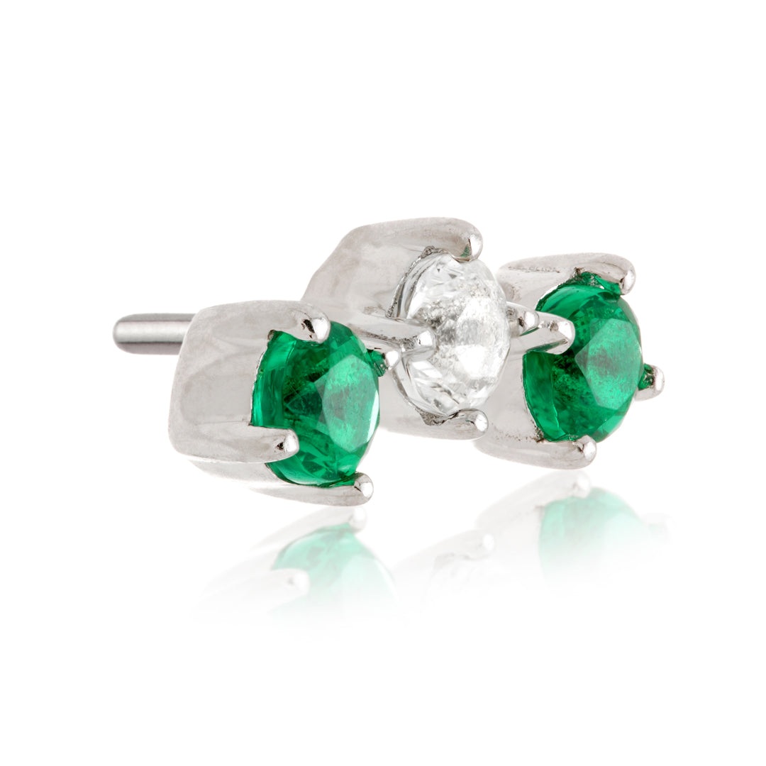 TL - 14ct Threadless Gold Semi-Precious Triple Gem Gem Pin Attachment