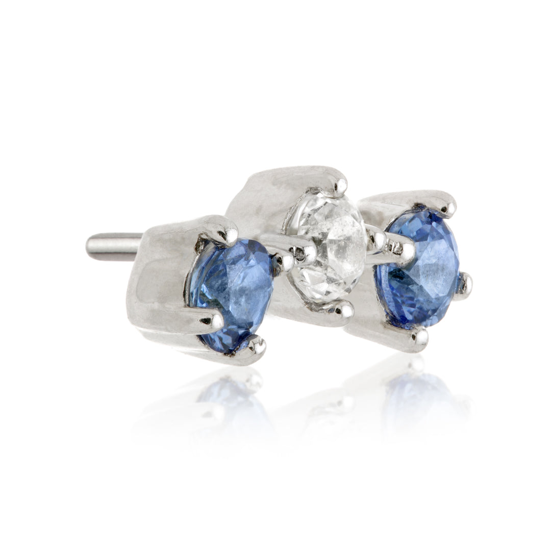 TL - 14ct Threadless Gold Semi-Precious Triple Gem Gem Pin Attachment