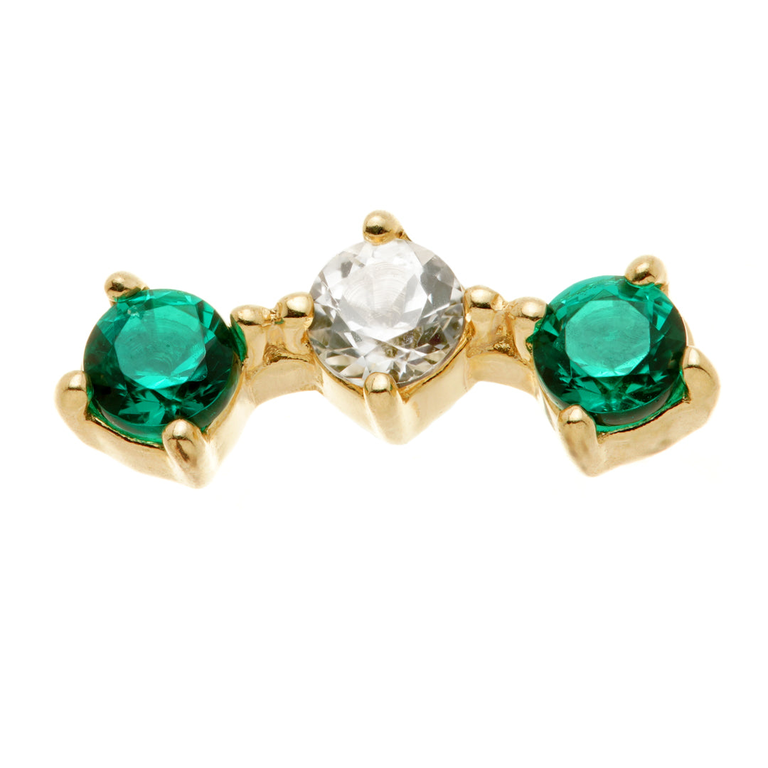 TL - 14ct Threadless Gold Semi-Precious Triple Gem Gem Pin Attachment