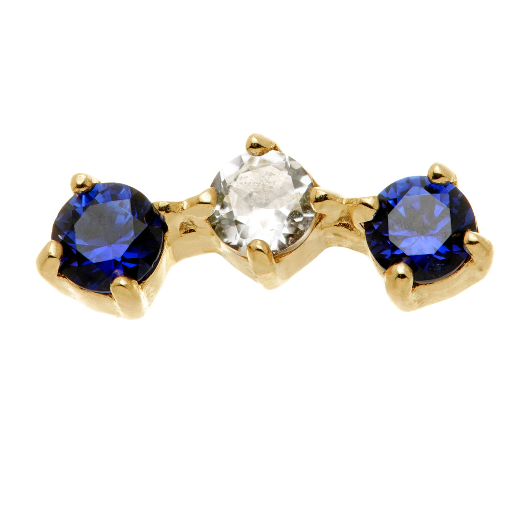 TL - 14ct Threadless Gold Semi-Precious Triple Gem Gem Pin Attachment