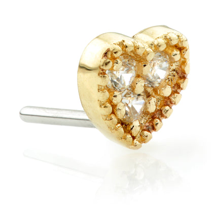 TL - 14ct Gold Threadless Millegrained Triple Gem Heart Attachment