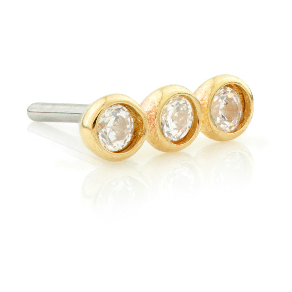 TL - 14ct Threadless Gold Straight Triple Gem Attachment