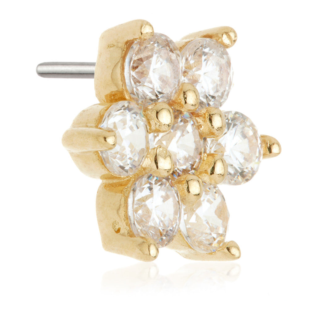 TL - 14ct Threadless Gold Jewelled Flower Pin Attachment