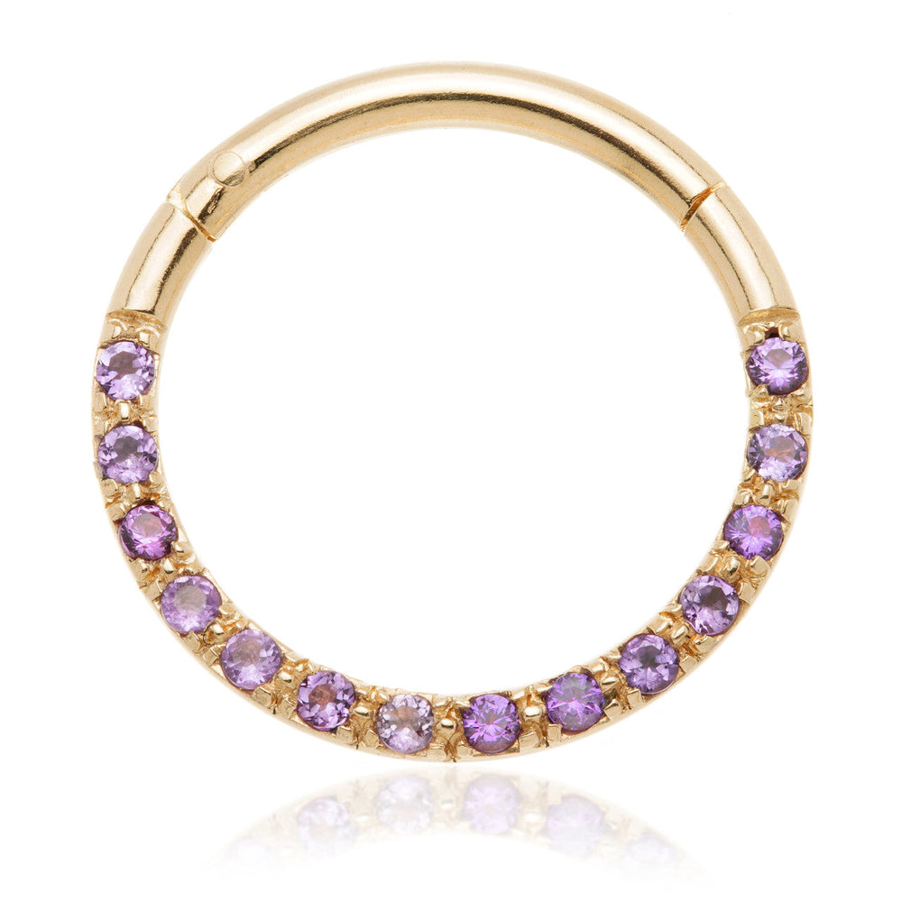 TL- 14ct Gold Front Facing Pave Amethyst Hinge Ring