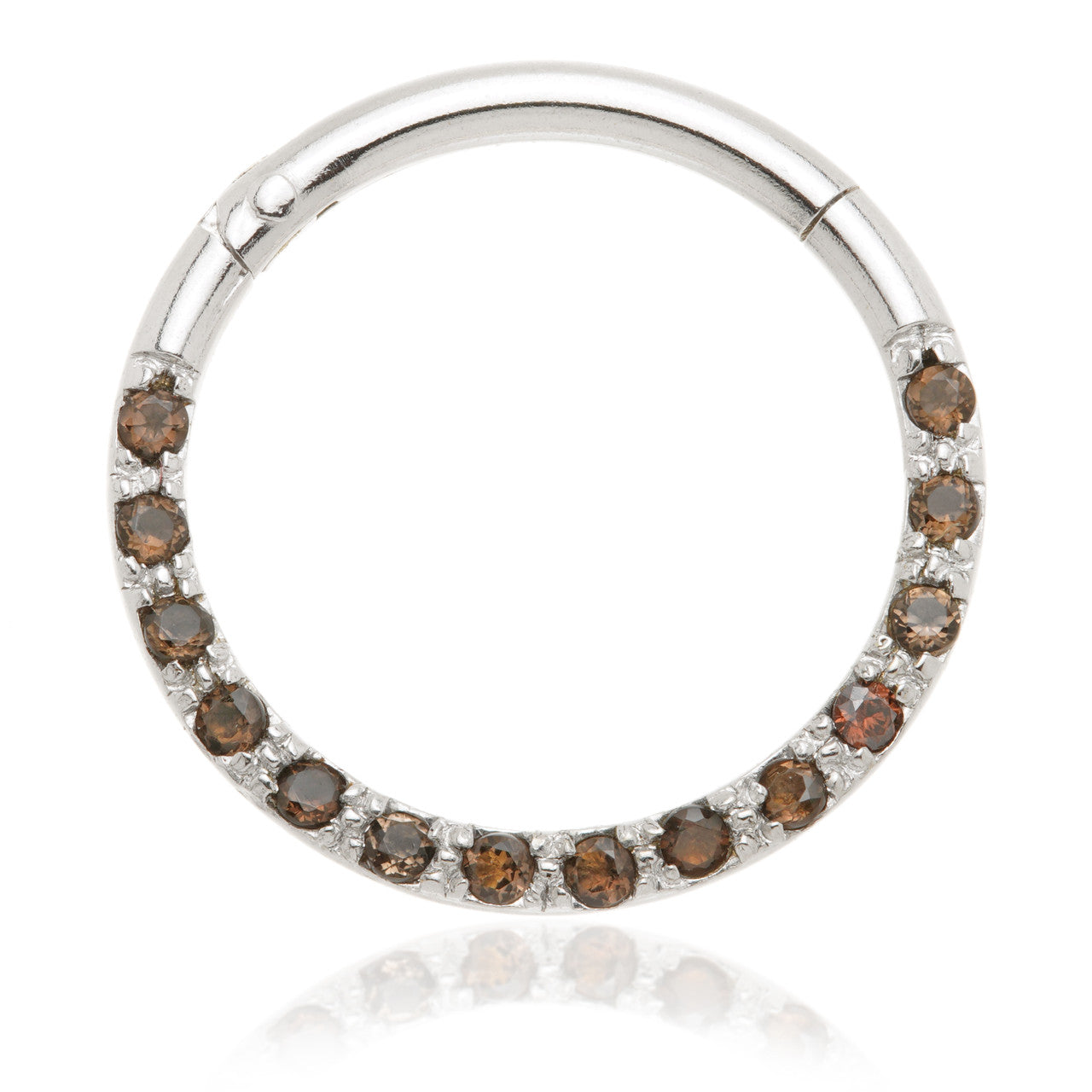 TL- 14ct Gold Front Facing Pave Smokey Quartz Hinge Ring