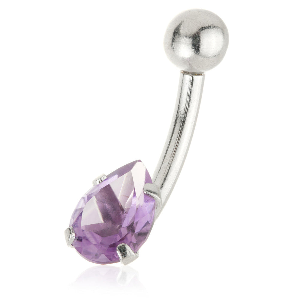 Solid 14ct Internal Gold Amethyst Pear Navel Bar