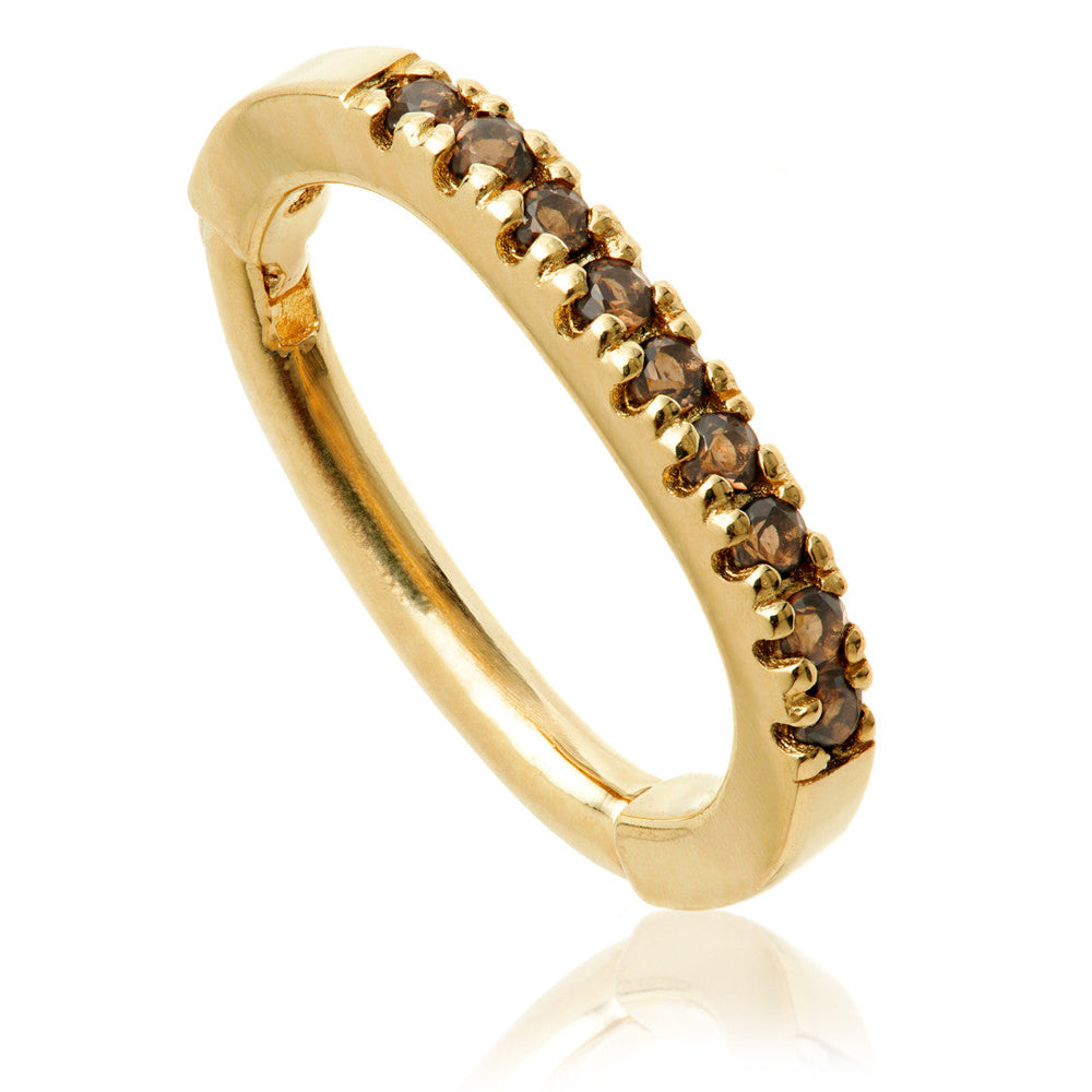 Solid 14ct Gold Smokey Quartz Pavé Oval Rook Ring