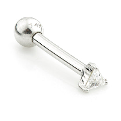 Tiny Triangle Gem Solid Gold Barbell Earring