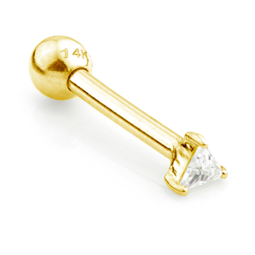 Tiny Triangle Gem Solid Gold Barbell Earring