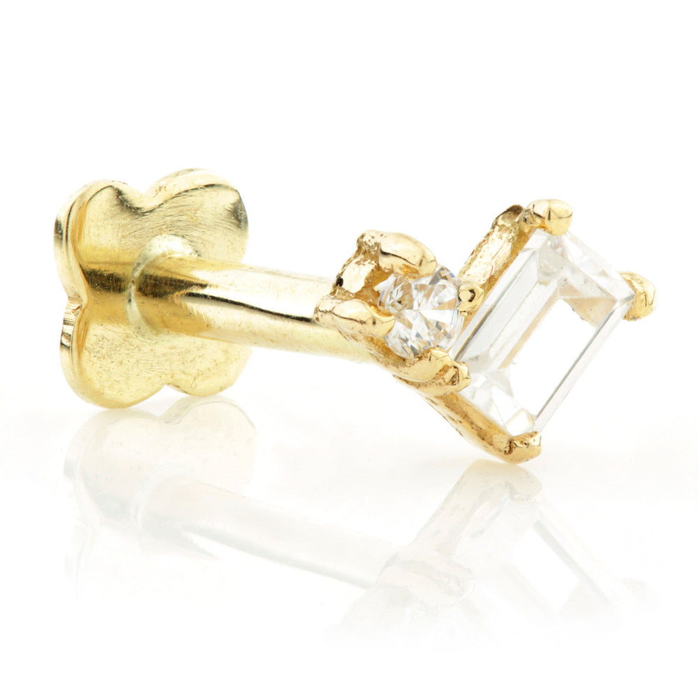 Solid Gold Jewelled Baguette and Gemstone Flatback Earring