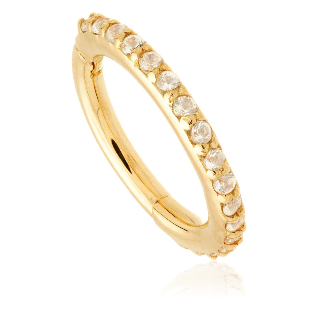 TL - 14ct Gold Pavé White Topaz Eternity Hinge Ring