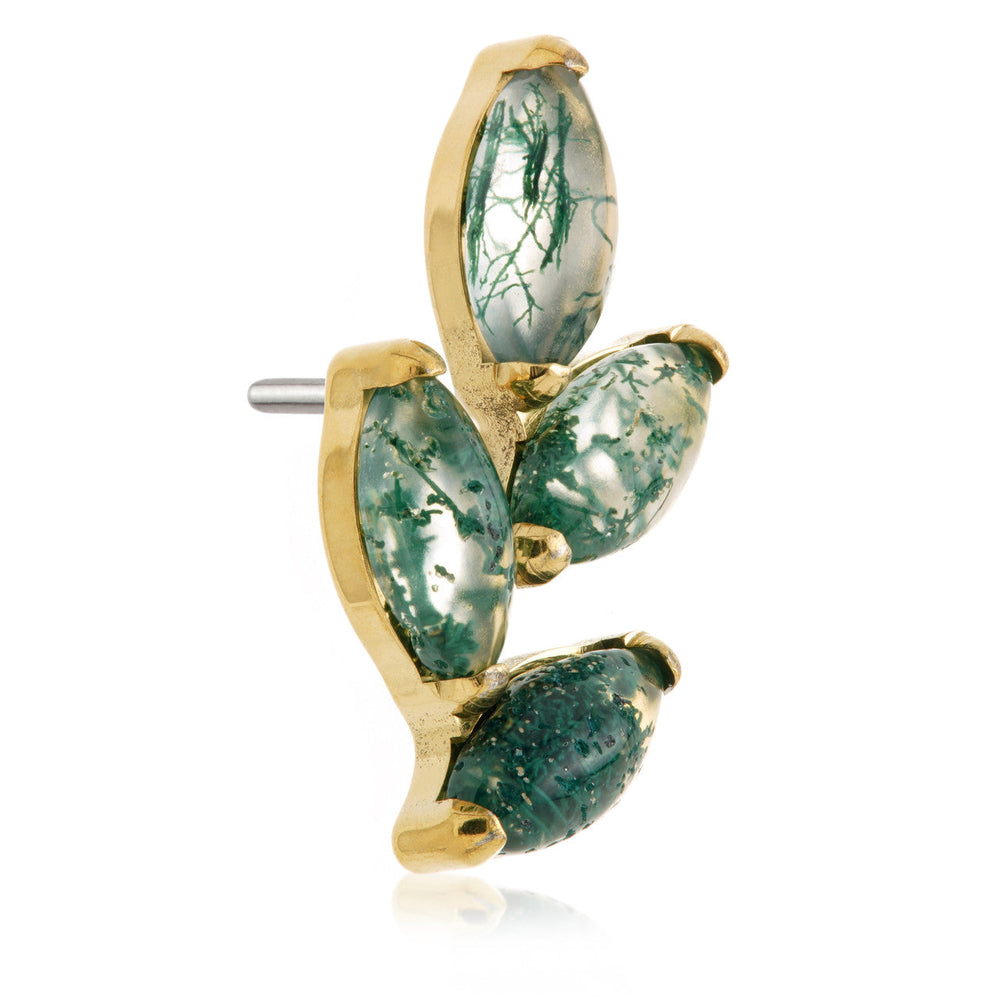 Zircon Gold Ti Threadless Moss Agate Marquise Leaf Attachment