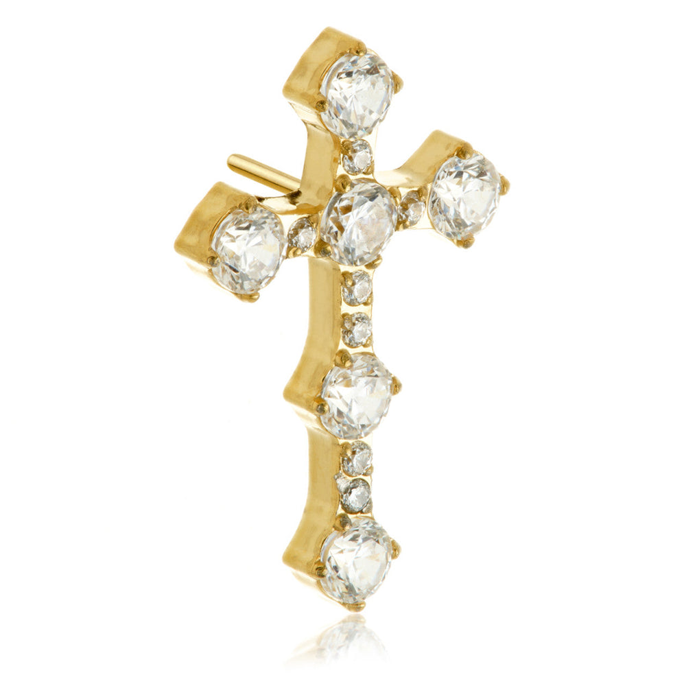 Zircon Gold Ti Threadless Jewelled Cross Attachment