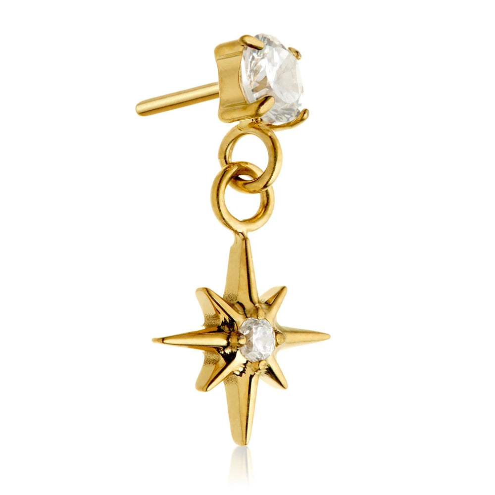 Gold PVD Ti Threadless Prong With Hanging Jewelled North Star Attachment
