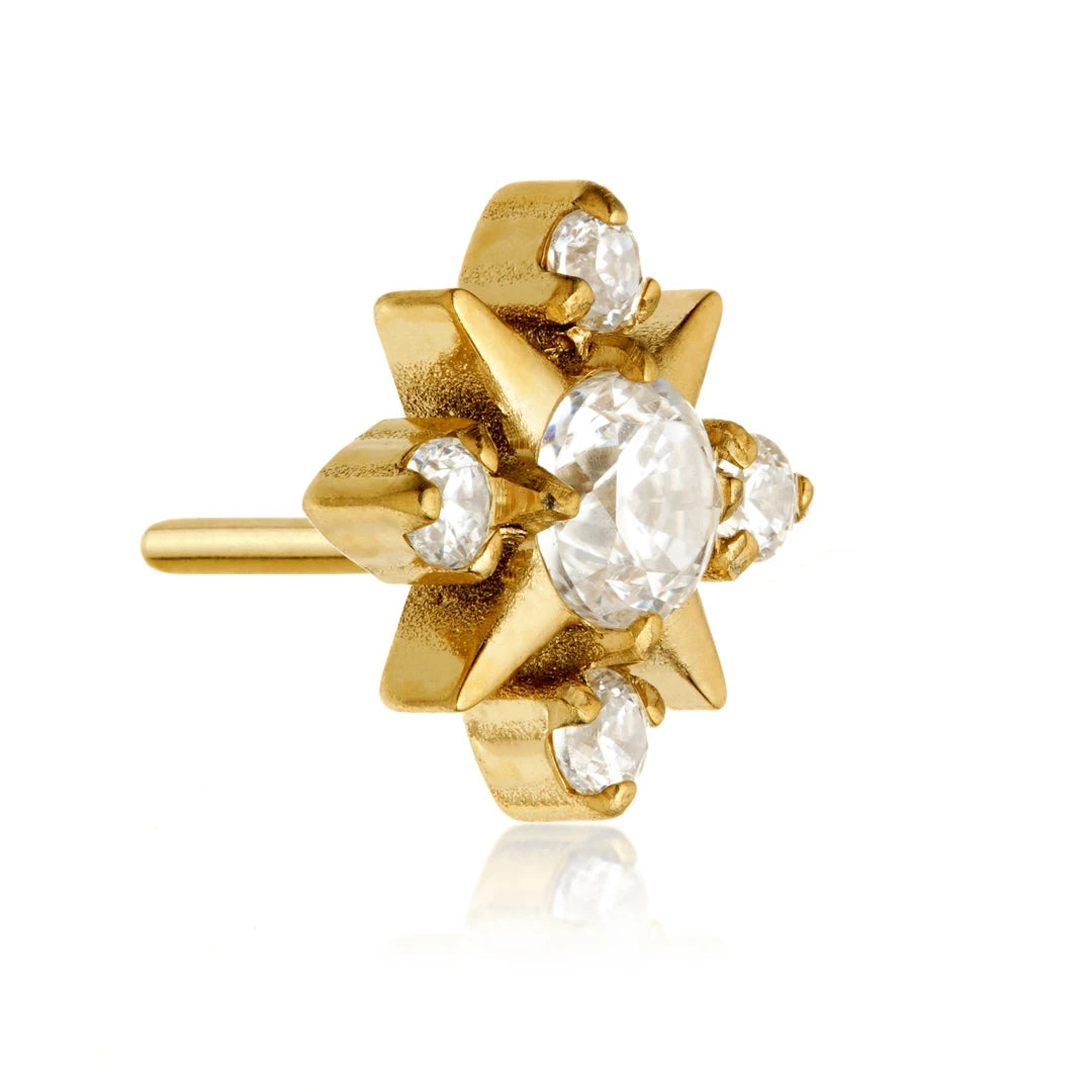 Gold PVD Ti Threadless Multi Gem Eight Pointed Star Attachment