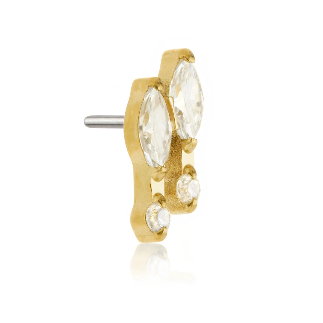 Gold PVD Ti Threadless Double Marquise With Jewelled Beads Attachment