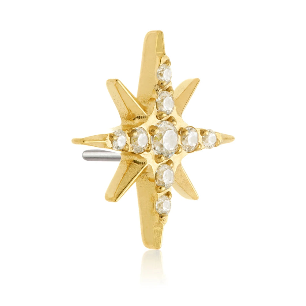 Gold PVD Ti Threadless Jewelled Eight Point Star Attachment