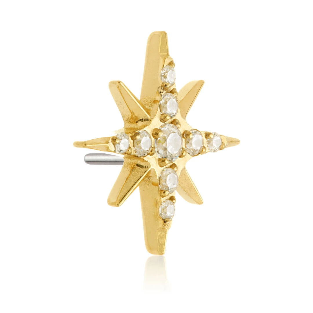 Gold PVD Ti Threadless Jewelled Eight Point Star Attachment