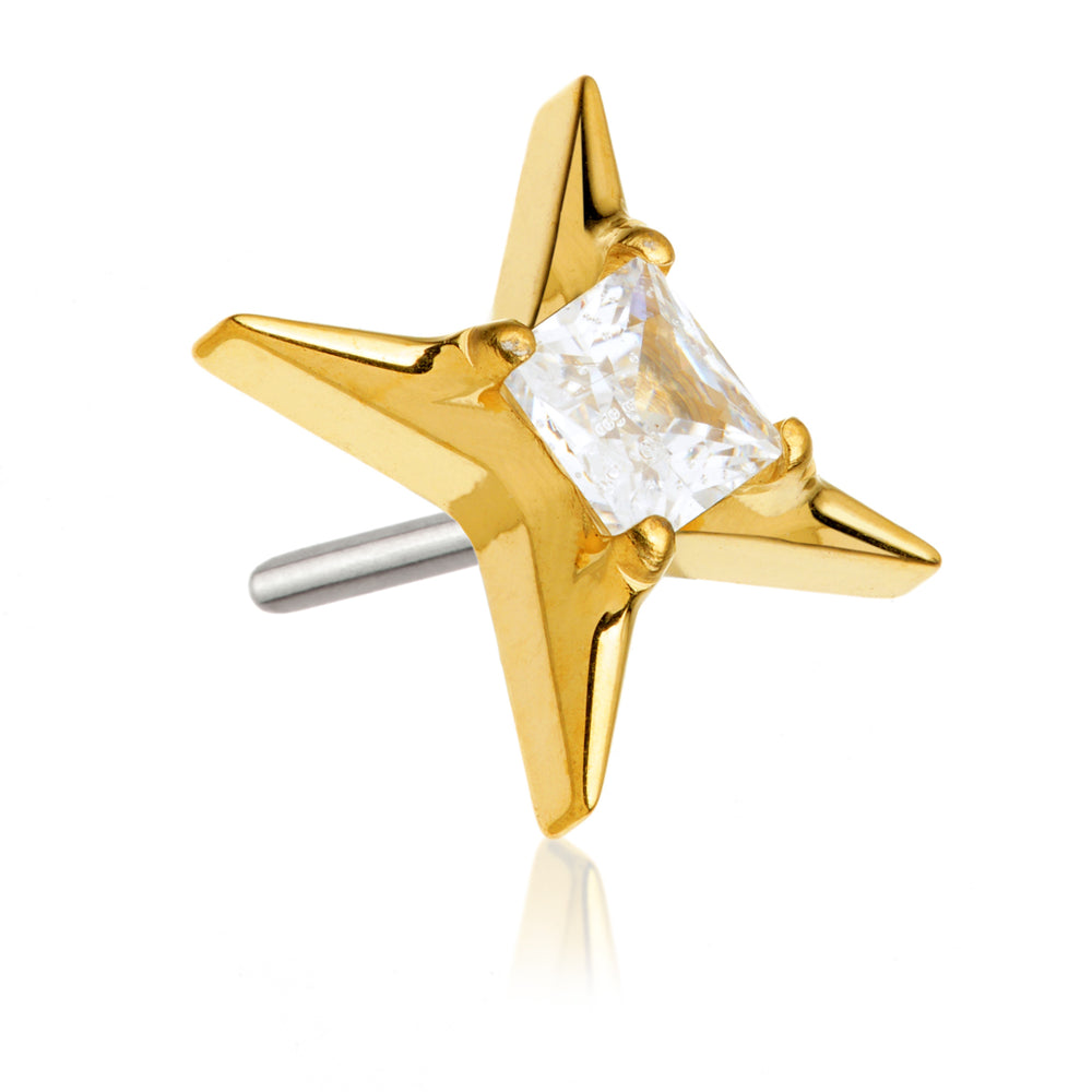 Gold PVD Ti Threadless Jewelled Pointed Star Attachment