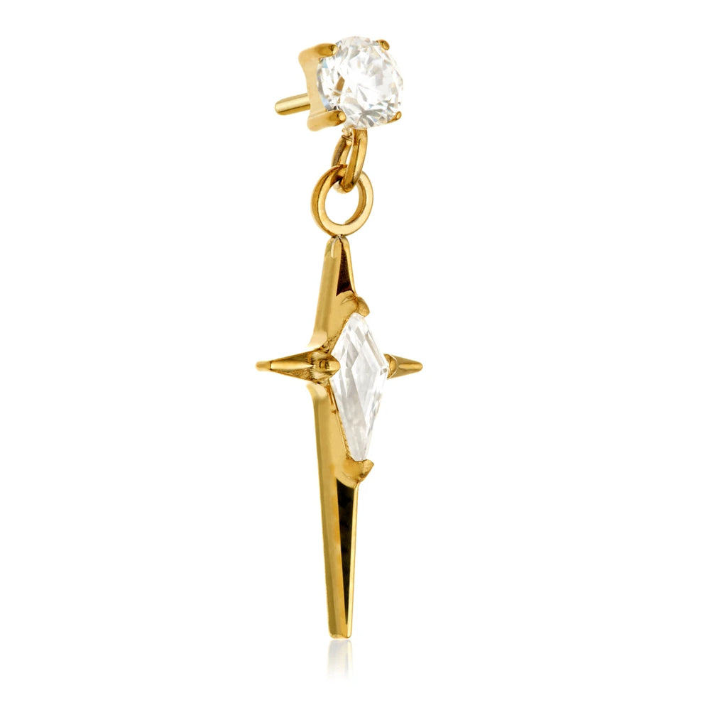 Gold PVD Ti Threadless Prong With Hanging Celestial Dagger Attachment