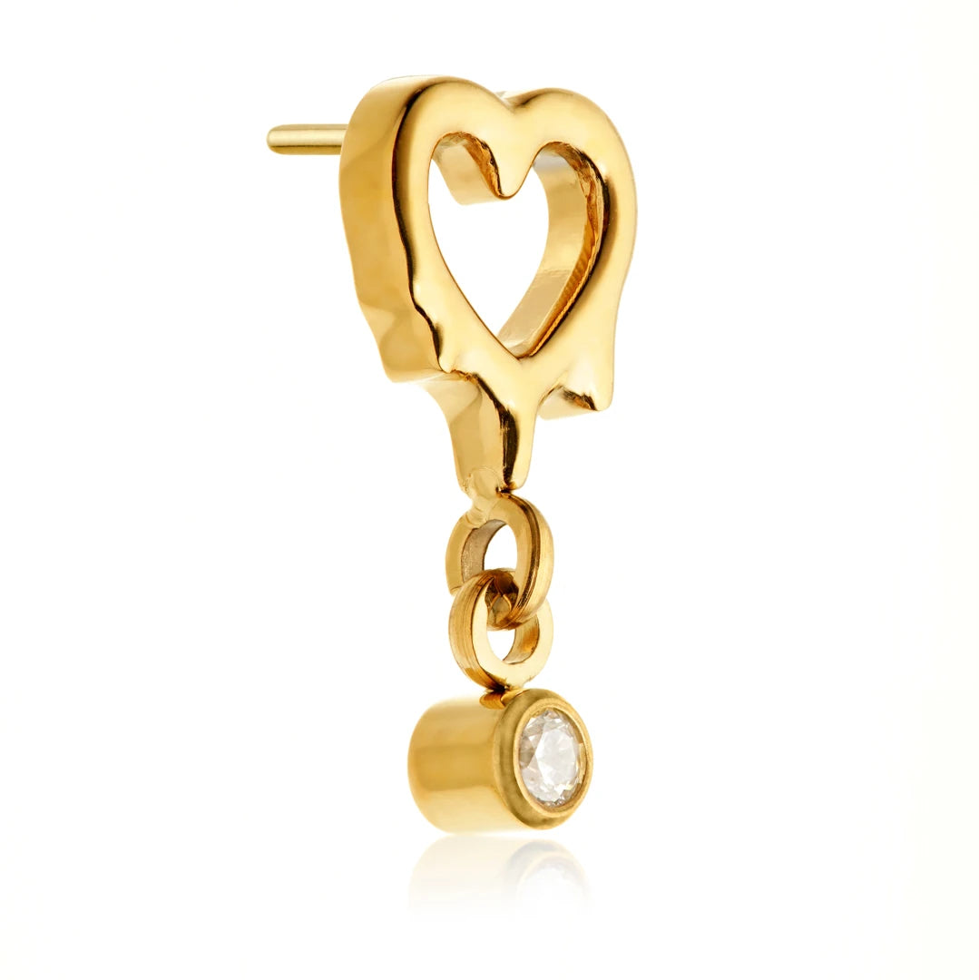 Gold PVD Ti Threadless Molten Heart With Gem Attachment