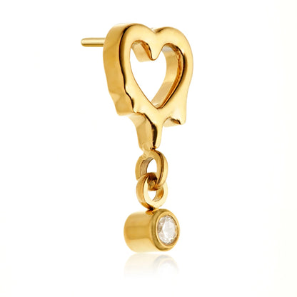 Gold PVD Ti Threadless Molten Heart With Gem Attachment