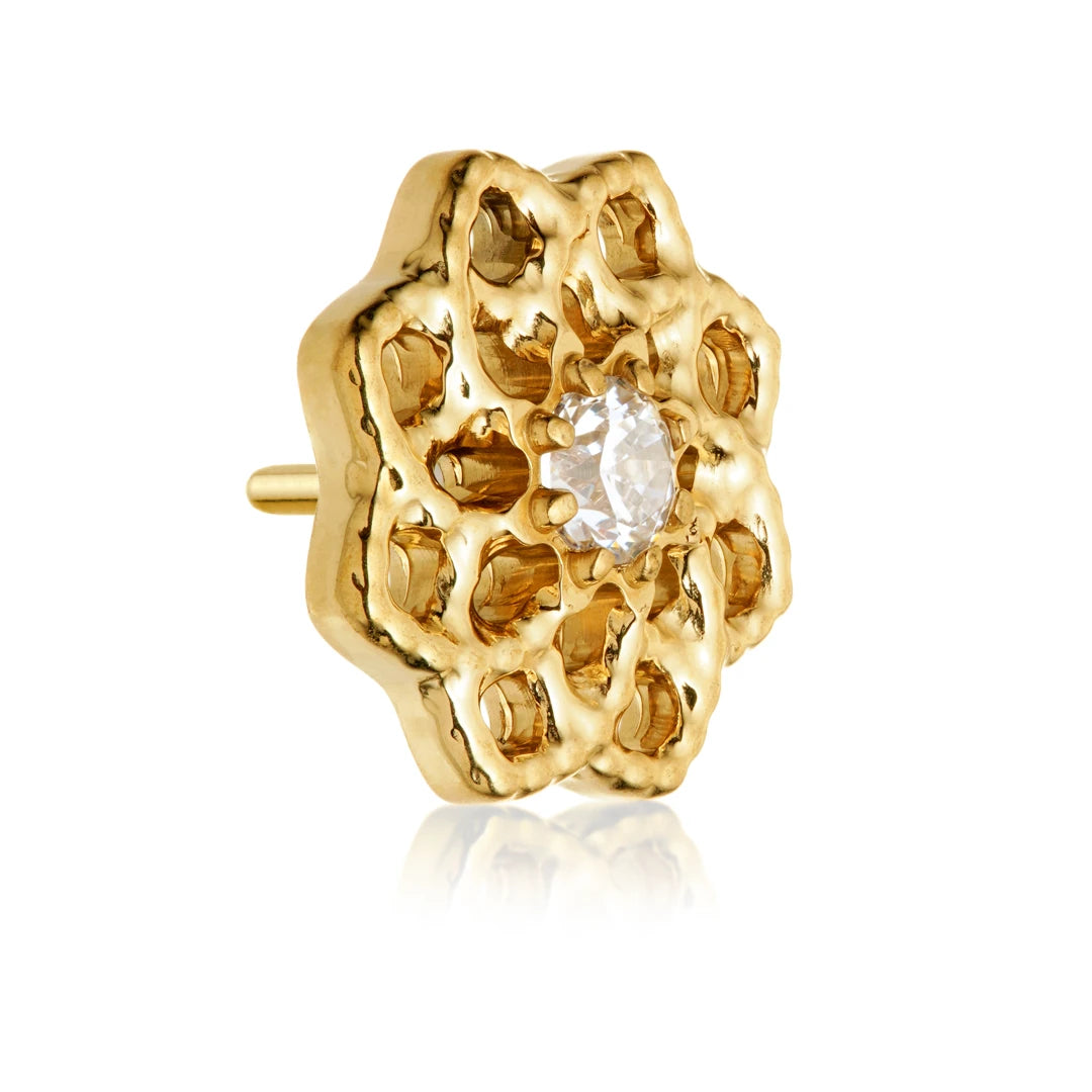 Gold PVD Ti Threadless Jewelled Open Petal Flower Attachment