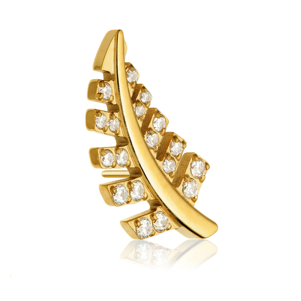 Gold PVD Ti Threadless Jewelled Leaf Attachment
