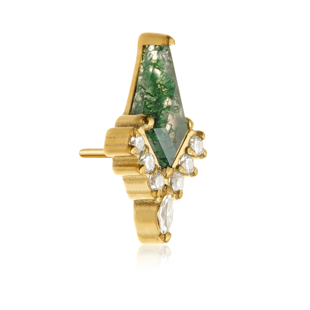 Gold PVD Ti Threadless Moss Agate Kite Cluster Attachment