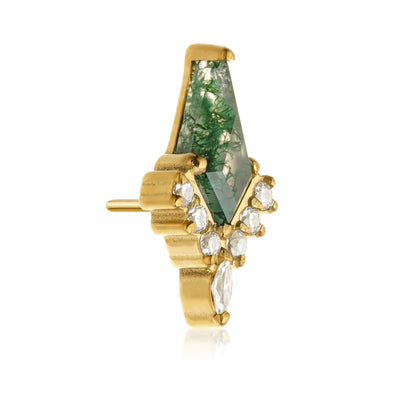 Gold PVD Ti Threadless Moss Agate Kite Cluster Attachment