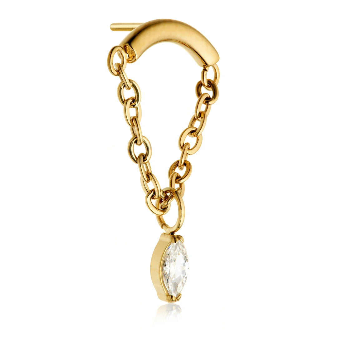 Gold PVD Ti Threadless Attachment With Marquise Hanging Chain