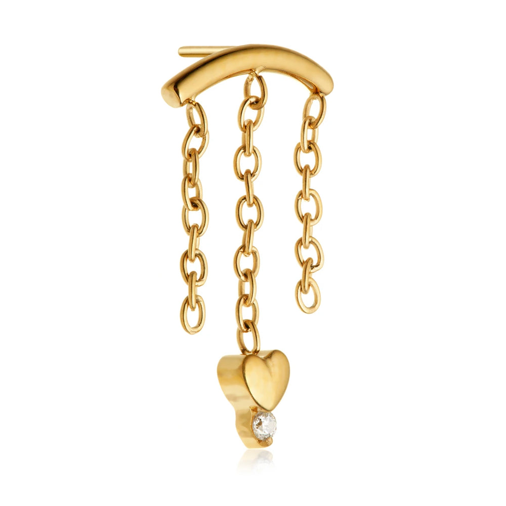 Gold PVD Ti Threadless Hanging Chain With Heart Attachment