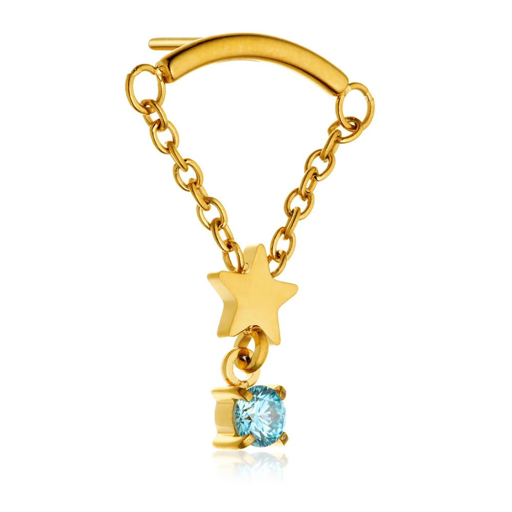Gold PVD Ti Threadless Hanging Chain With Star and Gem Attachment