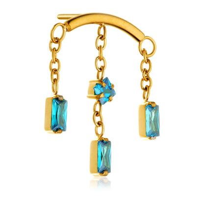 Gold PVD Ti Threadless Hanging Chain With Baguette and Square Attachment