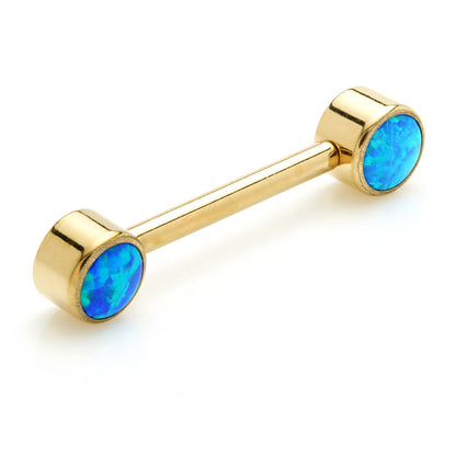 Zircon Gold Ti Threadless Forward Facing Double Opal Disk Barbell