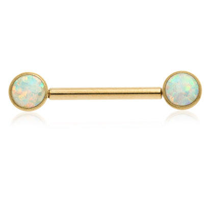 Zircon Gold Ti Threadless Forward Facing Double Opal Disk Barbell
