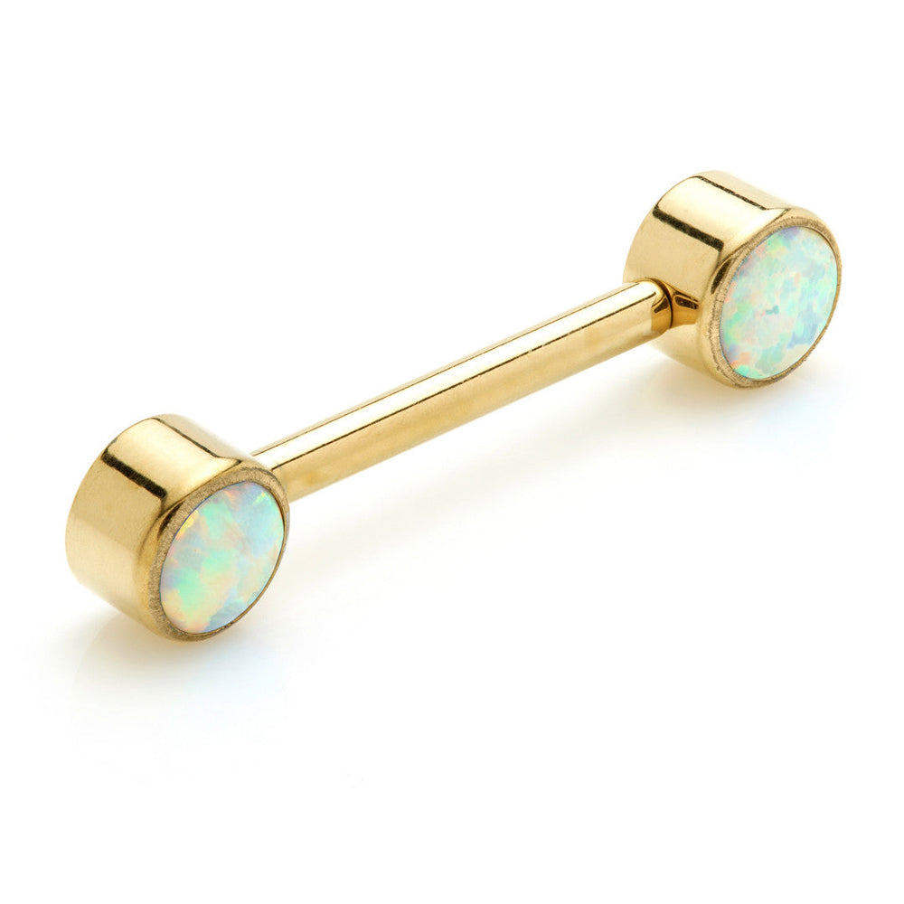 Zircon Gold Ti Threadless Forward Facing Double Opal Disk Barbell