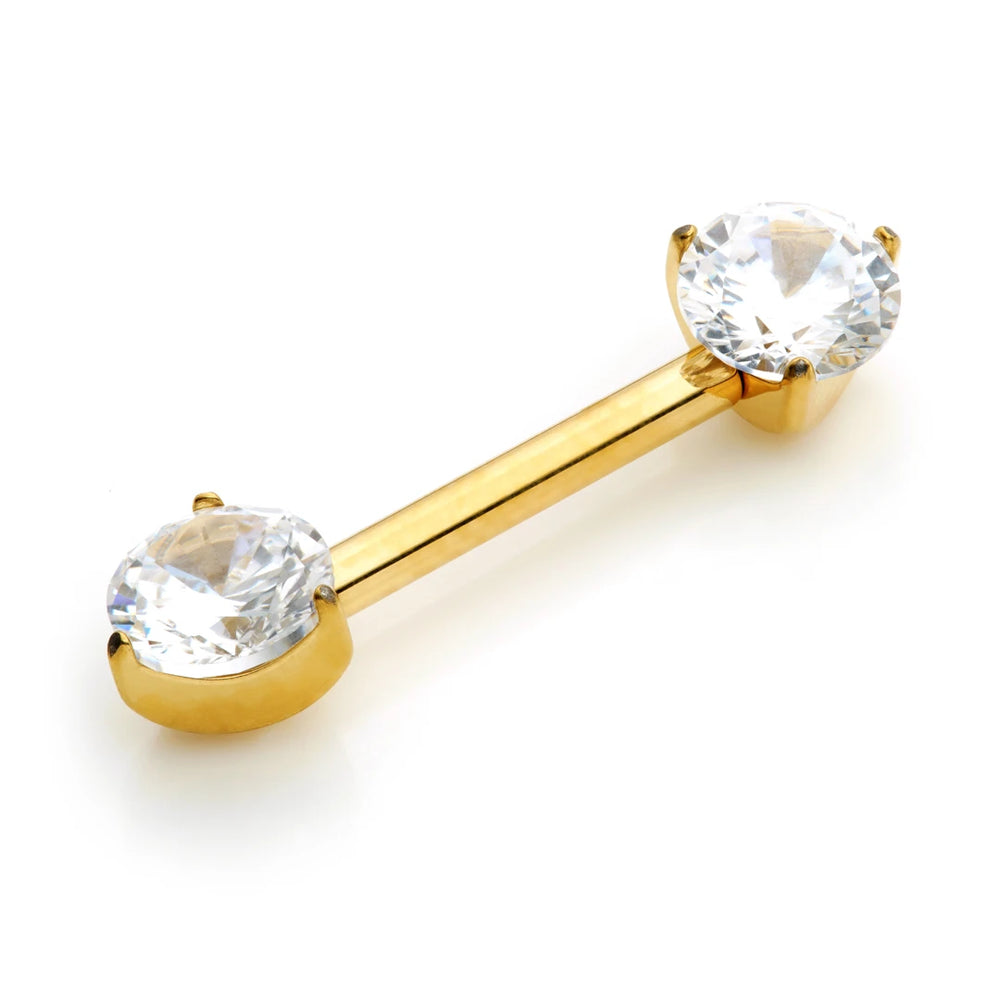 Gold PVD Ti Threadless Forward Facing Prong Set Gem Barbell