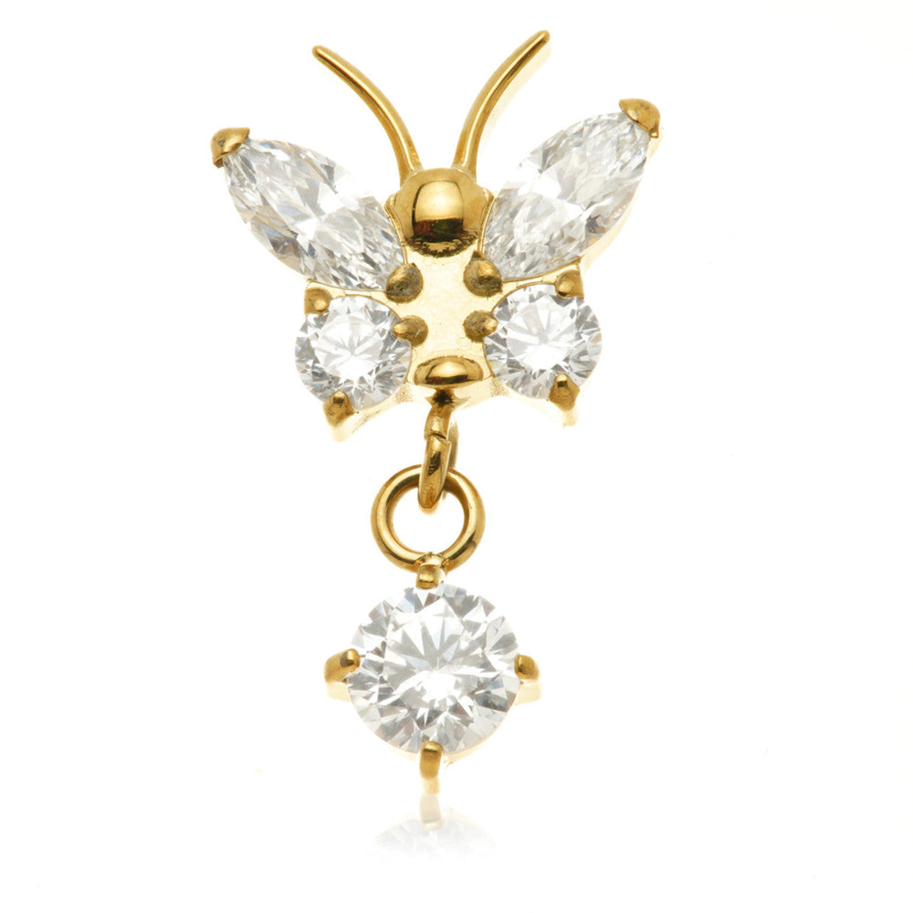 Zircon Gold Ti Internal Butterfly With Hanging Gem Attachment