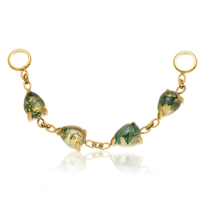 Zircon Gold Titanium Moss Agate Multi Teardrop Chain Attachment