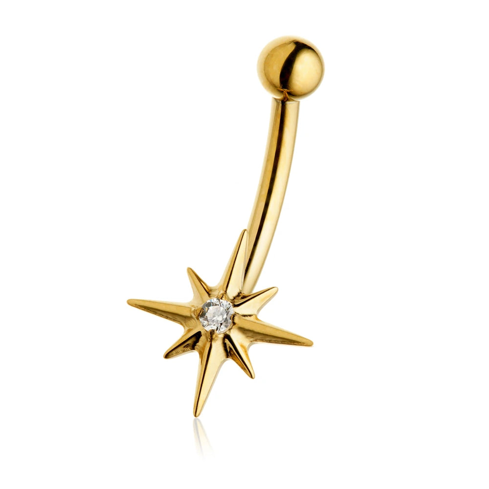 Gold PVD Ti Internal Jewelled North Star Rook Bar