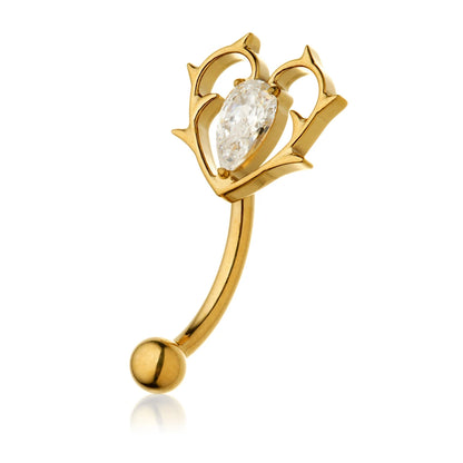Gold PVD Ti Internal Jewelled Thorned Heart Rook Bar